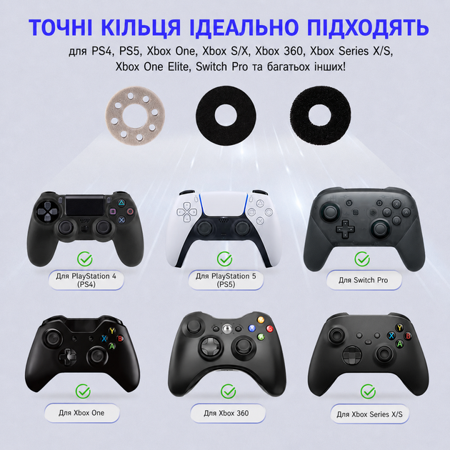 Кольца для стиков геймпада Precision Rings PS5 PS4 Xbox One 360 Series Switch Pro, 1 пара Hard Soft Easy Серые - изображение 6