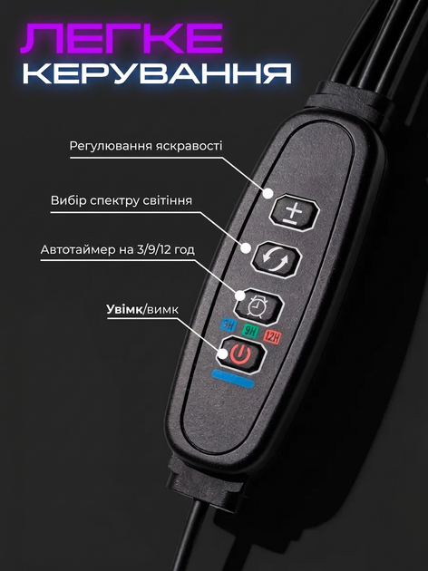 Фитолампа светодиодная с таймером LED лампа для роста растений на прищепке фитосветильник на 4 лампы с таймером для комнатных цветов рассады орхидей фито лампа - изображение 3