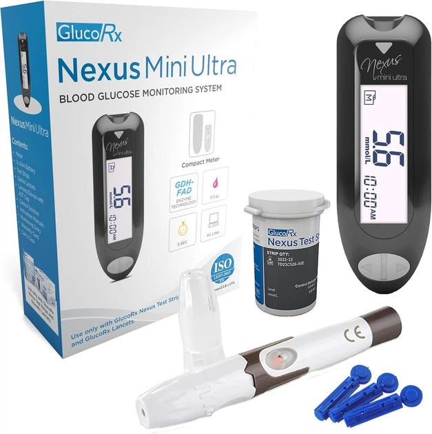 Система мониторинга уровня глюкозы в крови GlucoRx Nexus Mini Ultra Черный - Фото 1 Система мониторинга уровня глюкозы в крови GlucoRx Nexus Mini Ultra Черный - изображение 1