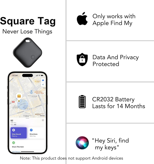 Bluetooth трекер CASCHO Air Tracker Tag 4 шт для Apple Find My, поиск ключей и багажа, IP67, iOS - изображение 5