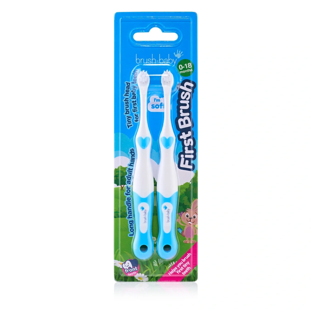 Зубные щетки Brush-Baby First Brush от 0 до 18 месяцев (голубые), 2 шт - Фото 1 Зубные щетки Brush-Baby First Brush от 0 до 18 месяцев (голубые), 2 шт - изображение 1