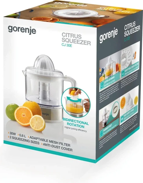Соковитискач Gorenje цитрус-прес 30Вт, чаша-0.8л, пластик/метал, білий (00110192) - изображение 12