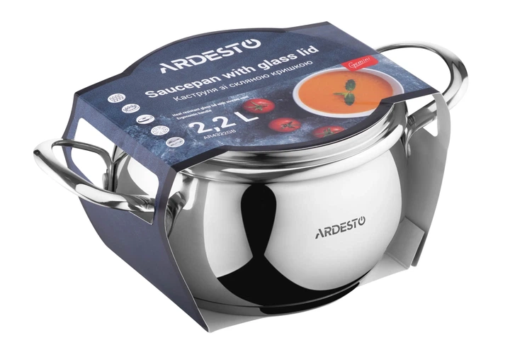 Каструля Ardesto Gemini Liguria нержавіюча сталь 2,2л 16см скляна кришка газові/електричні/склокерам (00107446) - изображение 2