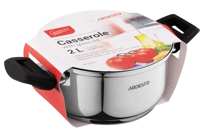 Каструля Ardesto Gemini Piemonte зі скляною кришкою нержавіюча сталь 2л 18см AR3520G (00107452) - изображение 4