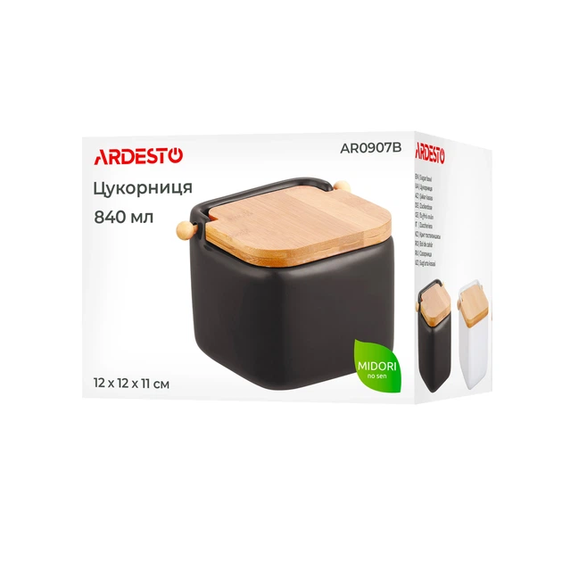 Цукорниця Ardesto Midori 12х12х11см, 840мл, кераміка, бамбук, чорна (00113908) - Фото 7 Цукорниця Ardesto Midori 12х12х11см, 840мл, кераміка, бамбук, чорна (00113908) - зображення 7