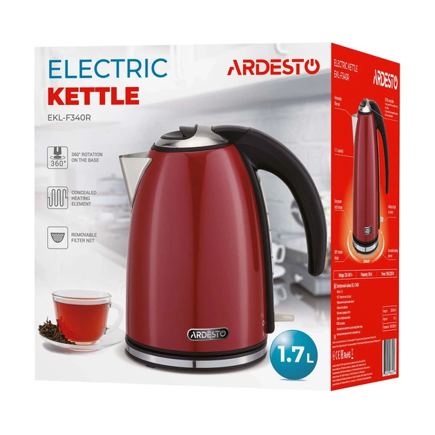 Електрочайник Ardesto 1.7л, Strix, метал, червоний глянець (00109438) - изображение 12