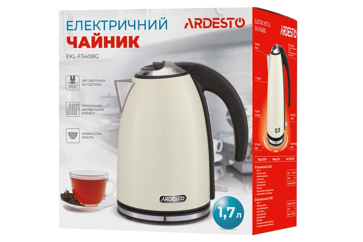 Електрочайник Ardesto 1.7л, Strix, метал, бежевий глянець (00109436) - Фото 11 Електрочайник Ardesto 1.7л, Strix, метал, бежевий глянець (00109436) - изображение 11
