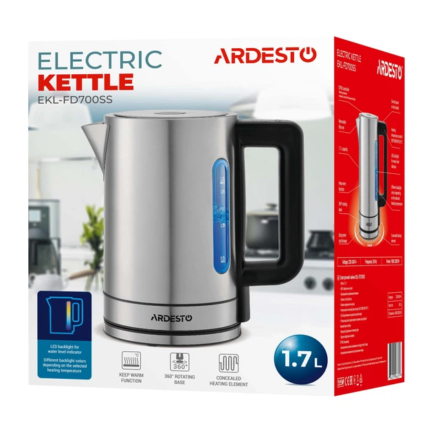 Електрочайник Ardesto Steel Collection 1.7л, Strix, метал, сріблястий (00109445) - зображення 14