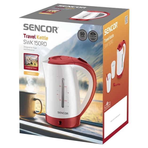 Електрочайник Sencor 0.5л, Strix, пластик, в комплекті 2 склянки + 2ложки, біло-червоний (00109522) - Фото 3 Електрочайник Sencor 0.5л, Strix, пластик, в комплекті 2 склянки + 2ложки, біло-червоний (00109522) - изображение 3