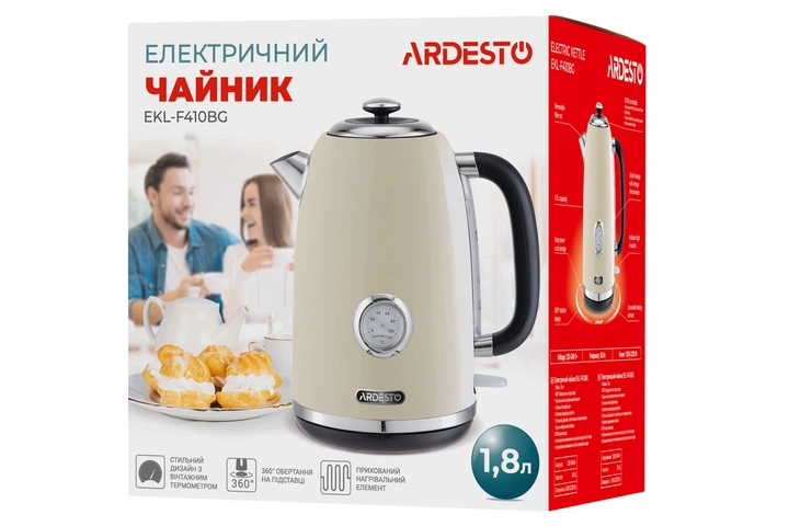 Електрочайник Ardesto Vintage Dream 1.8л, Strix, метал, бежевий матовий (00109440) - изображение 8
