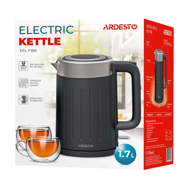 Електрочайник Ardesto 1.7л, Strix, подвійні стінки, чорний матовий (00109430) - изображение 9