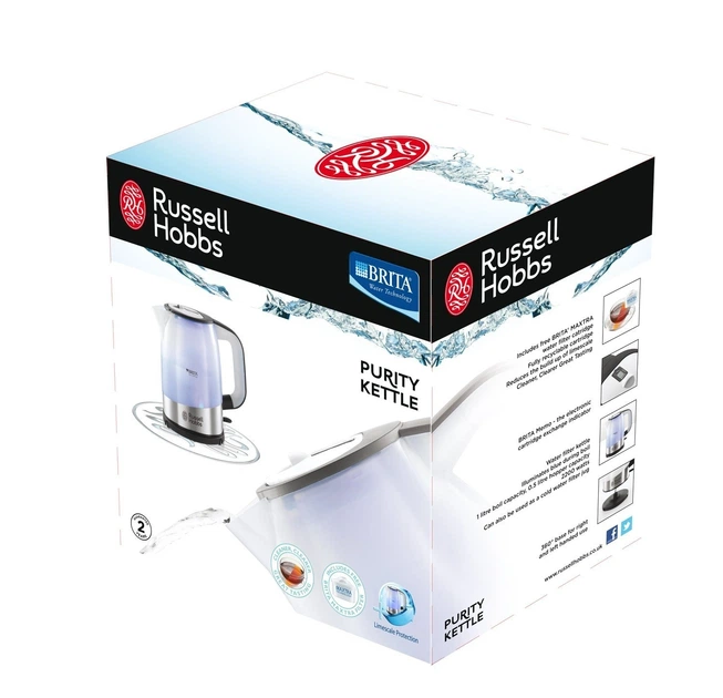 Електрочайник Russell Hobbs Purity 1л, скло, з фільтром Brita, сріблясто-чорний (00109380) - изображение 5