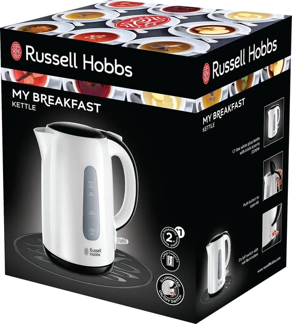 Електрочайник Russell Hobbs My Breakfast 1.7л, пластик, біло-чорний (00109393) - изображение 2