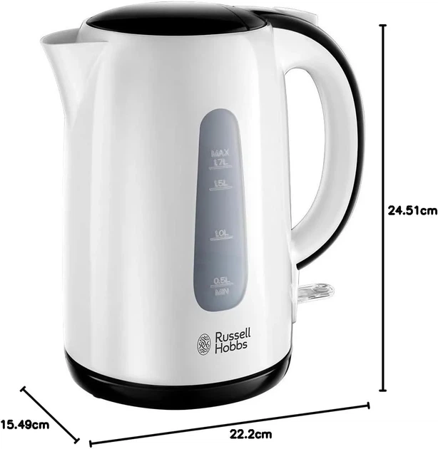 Електрочайник Russell Hobbs My Breakfast 1.7л, пластик, біло-чорний (00109393) - изображение 6