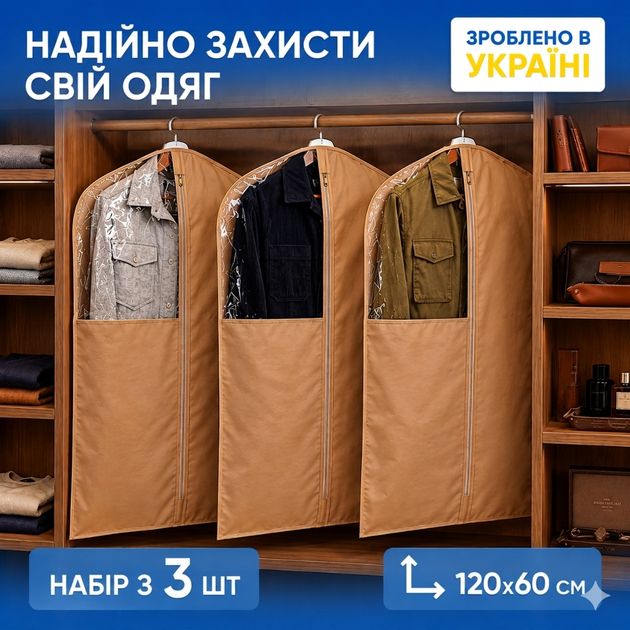 Набор чехлов-органайзеров ORGANIZE для длинной одежды 3 шт Бежевый (hch-3-120-beg) - Фото 2 Набор чехлов-органайзеров ORGANIZE для длинной одежды 3 шт Бежевый (hch-3-120-beg) - изображение 2