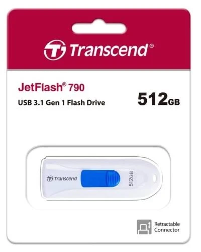 Флеш накопитель USB 512Gb Transcend JetFlash 790, White, USB 3.1 Gen 1 (TS512GJF790W) - Фото 4 Флеш накопитель USB 512Gb Transcend JetFlash 790, White, USB 3.1 Gen 1 (TS512GJF790W) - изображение 4