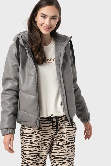 Жіноча сіра двостороння куртка REVERSIBLE FAUX LEATHER DKNY XS DP1J9042 - изображение 2
