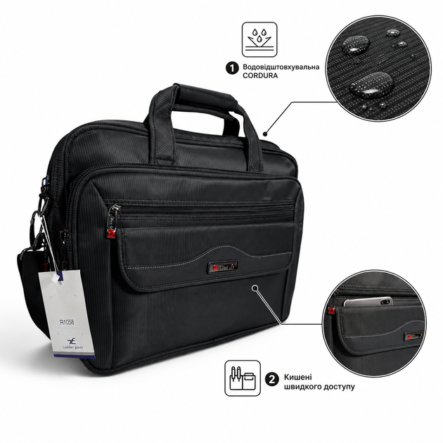 Сумка для ноутбука Leather RL1058 черная из CORDURA с креплением на чемодан Leather - изображение 2