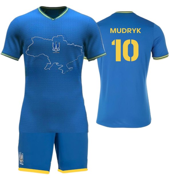 Форма футбольная детская Mudryk (Мудрик) 10 Ukraine (Сборная Украины), сезон 24/25, 22 размер, рост 125-130 см, синяя - Фото 1 Форма футбольная детская Mudryk (Мудрик) 10 Ukraine (Сборная Украины), сезон 24/25, 22 размер, рост 125-130 см, синяя - изображение 1