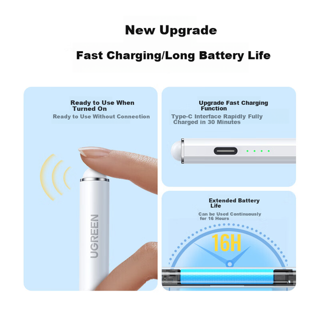 Емкостной стилус UGREEN для iPad, совместимый с iPad Pro/Air 8/Mini/iPad 11 2026 года выпуска, магнитный Apple Pencil второго поколения. - изображение 5