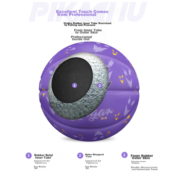 Резиновый баскетбольный мяч VEIDOORN Pokemon Collaboration No. 7 для взрослых, соревнований и тренировок, для детей и подростков, износостойкий, подходит для игры в помещении и на открытом воздухе, с изображением Генгара. - изображение 6