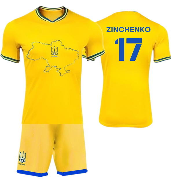 Форма футбольная детская Zinchenko (Зинченко) 17 Ukraine (Сборная Украины), сезон 24/25, 22 размер, рост 125-130 см, желтая - Фото 1 Форма футбольная детская Zinchenko (Зинченко) 17 Ukraine (Сборная Украины), сезон 24/25, 22 размер, рост 125-130 см, желтая - изображение 1