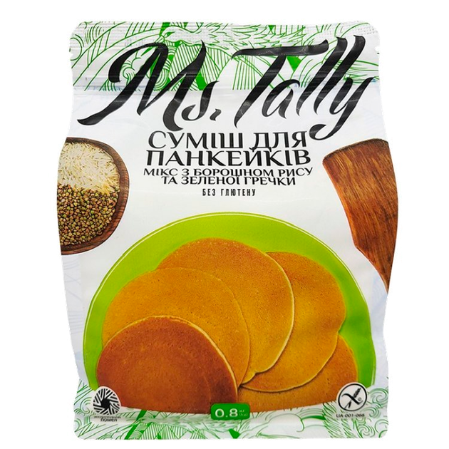 Смесь для панкейков микс с муки риса и зеленой гречки Без глютена Ms. Tally 800 г - Фото 1 Смесь для панкейков микс с муки риса и зеленой гречки Без глютена Ms. Tally 800 г - изображение 1