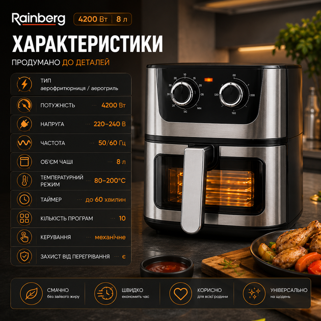 Аэрогриль Rainberg 4200 Вт, 8 л - изображение 5