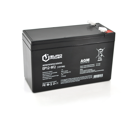 Акумулятор AGM 12V 9Ah EUROPOWER EP12-9F2 (01728) - Фото 1 Акумулятор AGM 12V 9Ah EUROPOWER EP12-9F2 (01728) - зображення 1