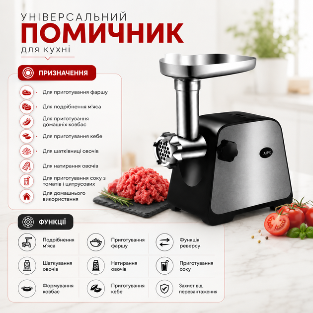Електрична м'ясорубка Domotec 3в1 4500W - зображення 6