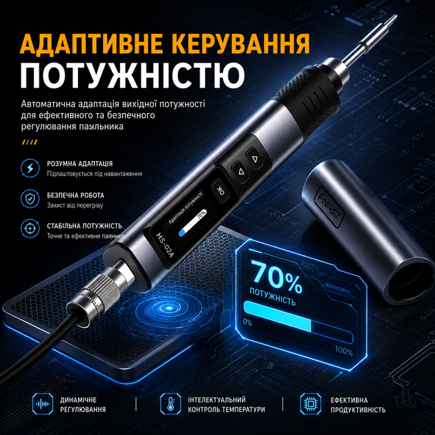 Паяльник Fnirsi HS-02A мощностью 100W профессиональный с регулировкой температуры для проводов и плат в наборе с подставкой и пеналом - изображение 2