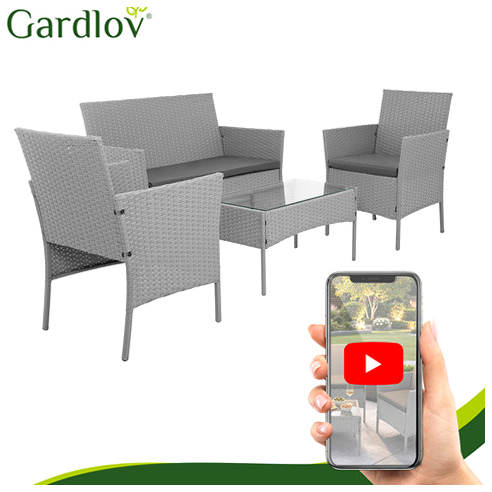 Садовая мебель комплект 2 кресла диван стол стеклянная столешница серый Gardlov PR-390 - зображення 2