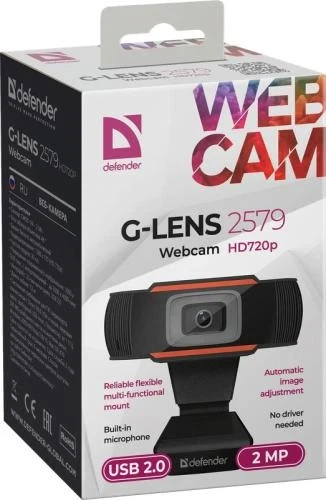 Веб-камера Defender G-Lens 2579, Black, 1280x720 / 30 fps, мікрофон, кут огляду 48°, універсальне кріплення, USB, 1.2 м (63179) - Фото 6 Веб-камера Defender G-Lens 2579, Black, 1280x720 / 30 fps, мікрофон, кут огляду 48°, універсальне кріплення, USB, 1.2 м (63179) - изображение 6