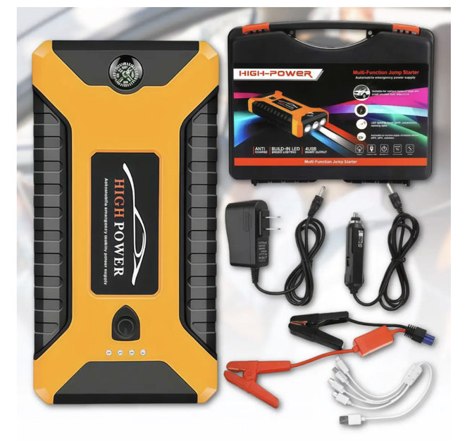 Пускозарядное устройство JX27 99800 mAh для авто Jumpstarter с LED фонарем и кейсом Желтый мощный автономный аккумулятор для запуска двигателя и зарядки гаджетов универсальный аксессуар для автомобилистов - изображение 3