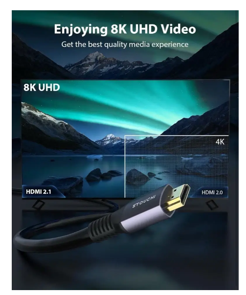 Кабель HDMI 2.1 Stouchi 8K Ultra High Speed CL3 – профессиональный кабель 1 м для PS5, Xbox Series X, Apple TV и 8K мониторов - Фото 3 Кабель HDMI 2.1 Stouchi 8K Ultra High Speed CL3 – профессиональный кабель 1 м для PS5, Xbox Series X, Apple TV и 8K мониторов - изображение 3
