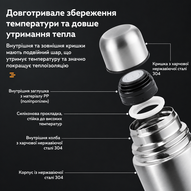 Термос вакуумный из нержавеющей стали 500 мл с кнопкой подачи воды WW-050 серебристый - изображение 5