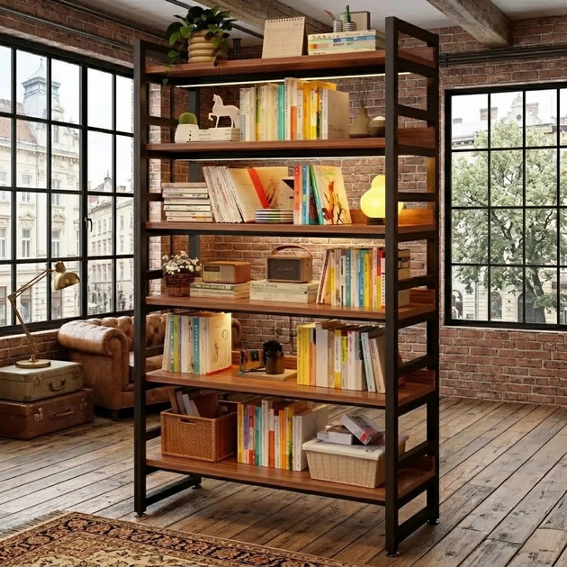 Книжный стеллаж Loft 120×32×192 см на 6 полок CA72A Deep Walnut - изображение 8