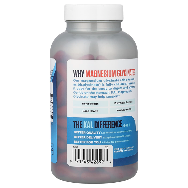 Глицинат магния KAL "Magnesium Glycinate" 315 мг (180 гелевых капсул) - изображение 3