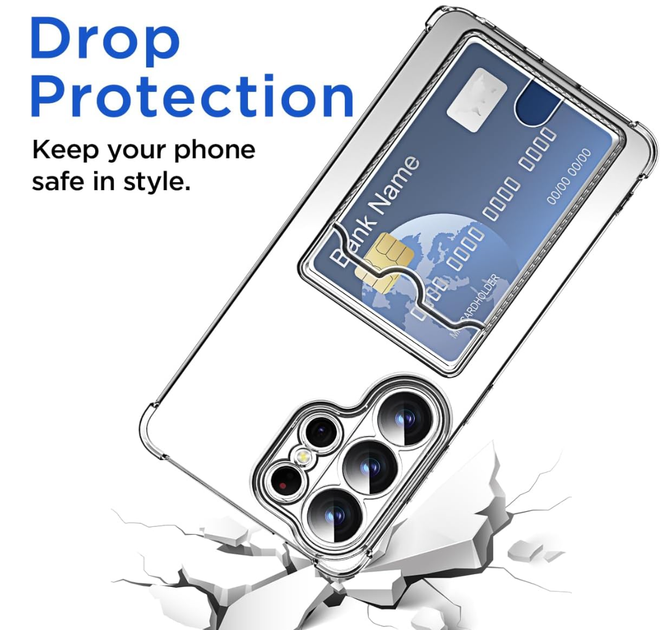 Противоударный прозрачный чехол с карманом для карт Samsung Galaxy S24 Ultra (SM-S928B) - зображення 3