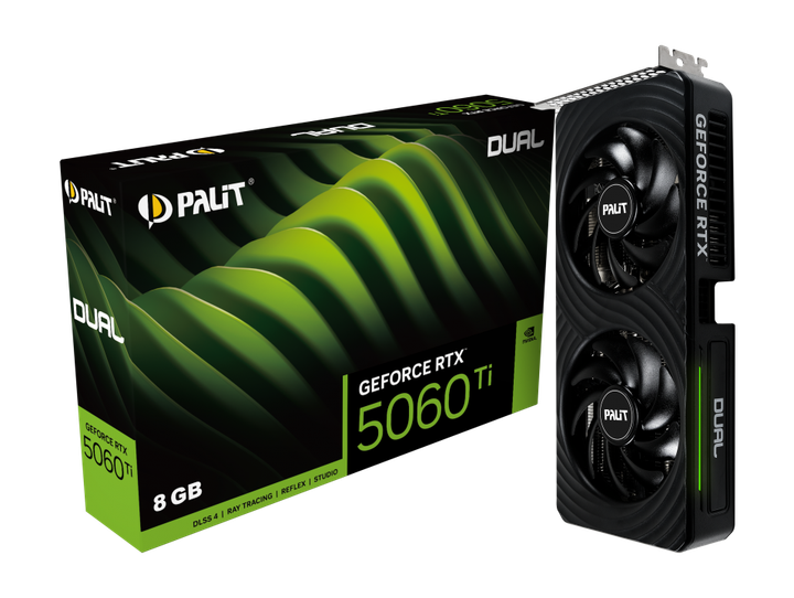Видеокарта RTX 5060 Ti 8GB GDDR7 Dual Palit (NE7506T019P1-GB2062D) - Фото 1 Видеокарта RTX 5060 Ti 8GB GDDR7 Dual Palit (NE7506T019P1-GB2062D) - изображение 1
