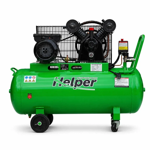 Масляный компрессор Helper HP-1094 2500 Вт 10 бар 100 л двухцилиндровый поршневой пневмокомпрессор для СТО воздушный ременной компрессор масляного типа V-образный для пневмоинструмента - изображение 3