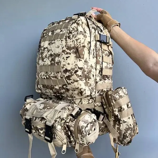 Рюкзак тактичний військовий штурмовий с подсумками и системой MOLLE 55л армейский мужской Sand - изображение 6