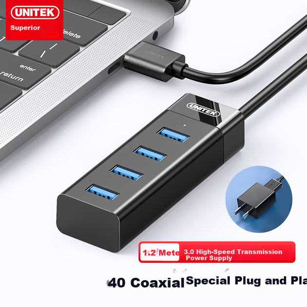 Удлинительный кабель для USB 3.0-хаба UNITEK с блоком питания, высокоскоростной разветвитель для ноутбуков и настольных компьютеров, многопортовый USB-адаптер Y-3098CBK - Фото 1 Удлинительный кабель для USB 3.0-хаба UNITEK с блоком питания, высокоскоростной разветвитель для ноутбуков и настольных компьютеров, многопортовый USB-адаптер Y-3098CBK - изображение 1