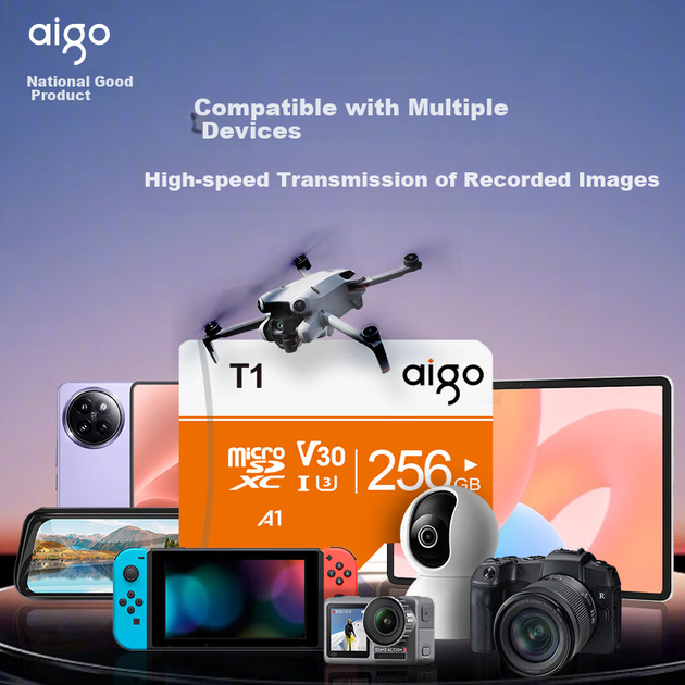 Карта памяти aigo T1 microSDXC 256GB UHS-I U3 V30 A1 - Фото 4 Карта памяти aigo T1 microSDXC 256GB UHS-I U3 V30 A1 - изображение 4