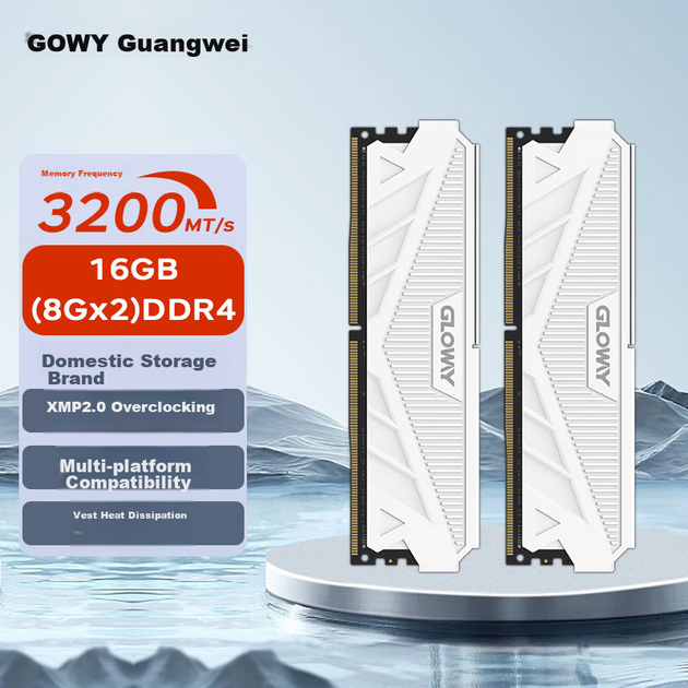 Модуль оперативной памяти Gloway 16 ГБ (2 x 8 ГБ) DDR4 3200 для настольных компьютеров, планка Tianche RAM Bar, чипы премиум-класса, CL18, цвет Moonlight White, аксессуар для компьютера AI. - изображение 9
