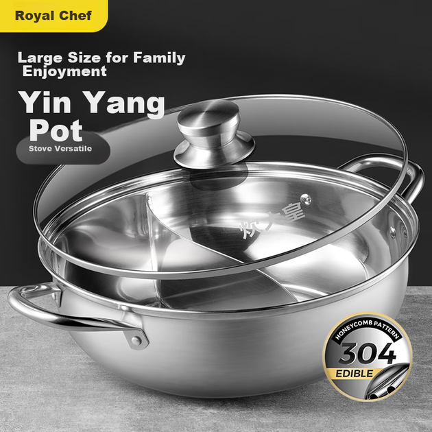 Двусторонняя кастрюля COOKER KING, нержавеющая сталь 304, диаметр 32 см, легко моется, совместима с индукционными, газовыми и открытыми плитами. - изображение 4
