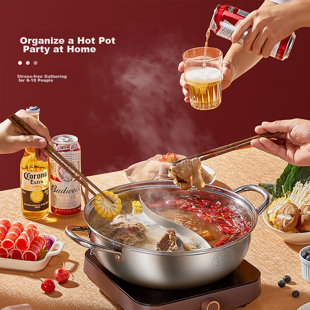 Двусторонняя кастрюля COOKER KING, нержавеющая сталь 304, диаметр 32 см, легко моется, совместима с индукционными, газовыми и открытыми плитами. - изображение 5