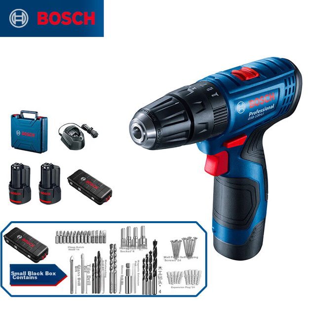 Електричний дриль BOSCH, дриль на літієвих батареях 12 В, ударний дриль, побутовий інструмент для свердління стін на три дюйми GSB120 з двома батареями, невеликий чорний ящик для інструментів - изображение 10