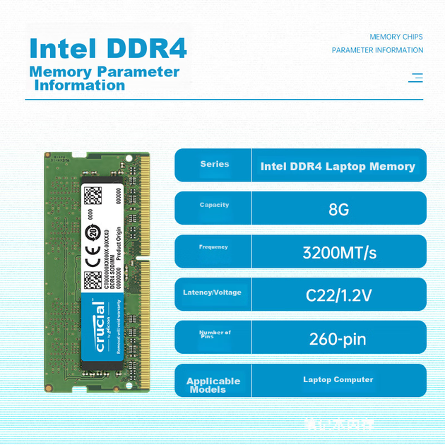 Модуль пам'яті для ноутбука Crucial 8 ГБ DDR4 3200, оригінальні чіпи Micron, аксесуар для комп'ютерів зі штучним інтелектом - зображення 4