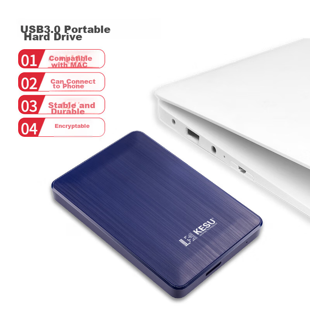 Зашифрованный портативный жесткий диск KESU, 1 ТБ, USB 3.0, K1, 2,5 дюйма, синий, внешнее хранилище для резервного копирования файлов и фотографий. - изображение 5